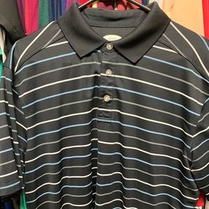 Black Callaway Golf Polo with baby blue stripes